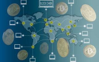 Blockchain visual: secure transactions around the globe