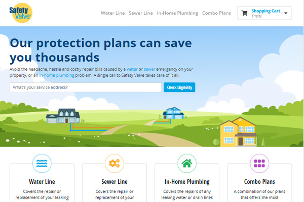 Front page of the Homeowner Safety Valve ecommerce website redesigned by Chateaux Software