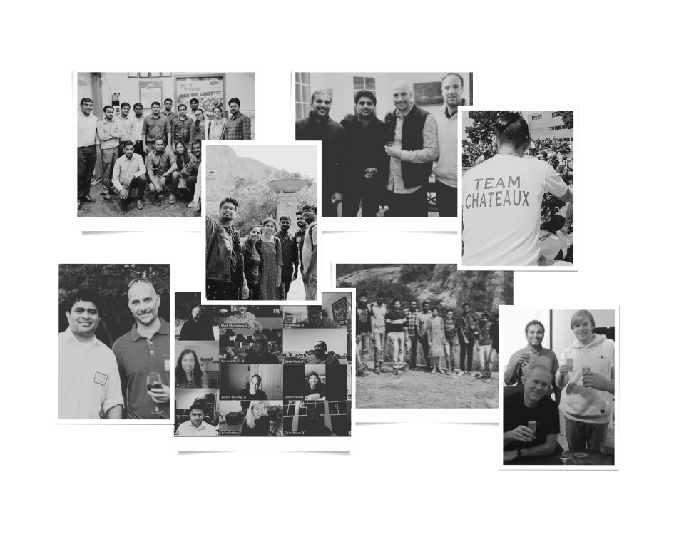 Collage of Chateaux team members from all our offices in black and white